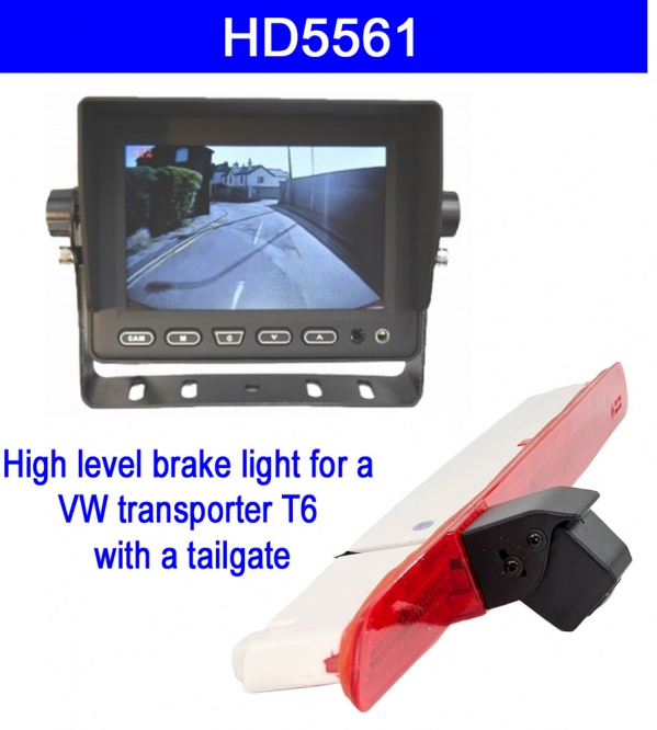 T6 VW Transporter brake light camera and 5 inch heavy duty dash mount monitor